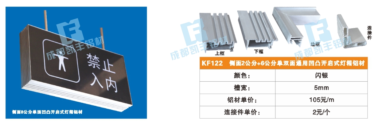 KF122  侧面2公分+6公分单双面通用凹凸开启式灯箱铝材